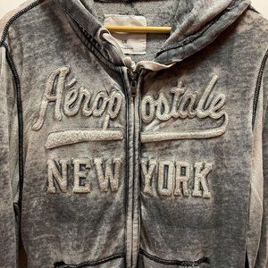 Women's Aeropostale Embellished Distressed Gray Zip Up Hoodie - Size L